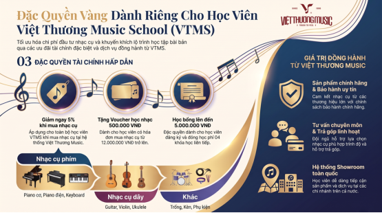 Ưu Đãi Học Viên VTMS | Tặng Voucher Học Nhạc 500K & Giảm 5% Nhạc Cụ