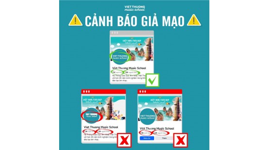 Cảnh báo giả mạo tài khoản mạng xã hội Việt Thương Music School