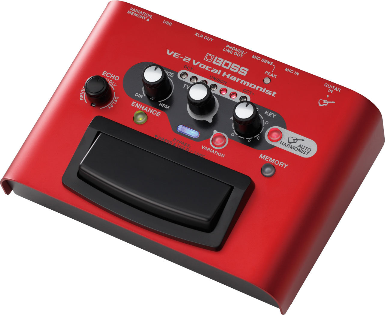 Effect Boss Vocal Harmonist VE2 là thiết bị tạo ra giọng hát bè hòa âm dành cho ca sĩ. Sử dụng pin AA hoặc Adaptor, thiết bị có thể tạo ra giọng bè theo từng tone được chọn, hoặc bắt tone theo guitar khi kết nối thiết bị với guitar. Bạn có thể tạo ra giọng bè của cả dàn hợp xướng chỉ với 1 thiết bị gọn nhẹ Boss VE2