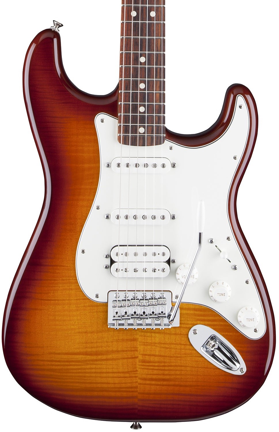 Đàn Guitar Fender Standard Stratocaster HSS Plus Top mang âm sắc huyền thoạ icủa Fender với phong cách cổ điển cho âm thanh tuyệt vời, với nét sang trọng nhất của mặt top flame maple trên thùng đàn gỗ alder