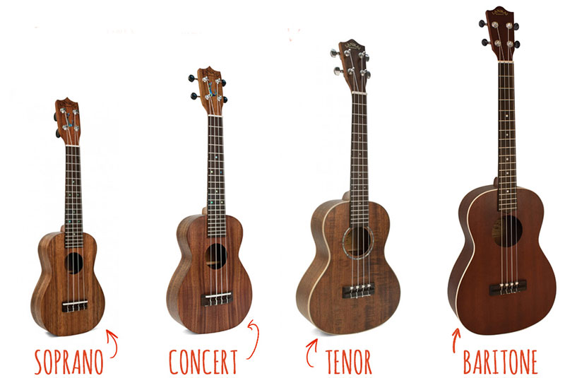 Phân biệt đàn ukulele Soprano, Concert, Tenor và Baritone